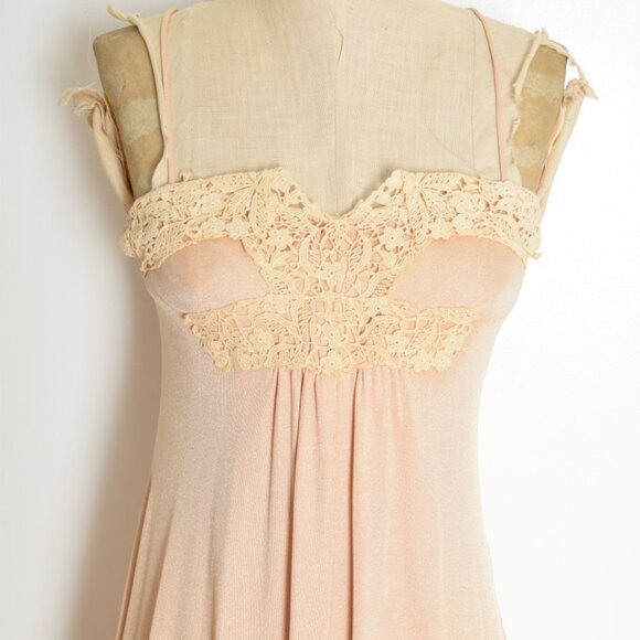 vintage 70s dress nude crochet hippie boho disco goddess maxi sun dress XS - Picture 4 of 10